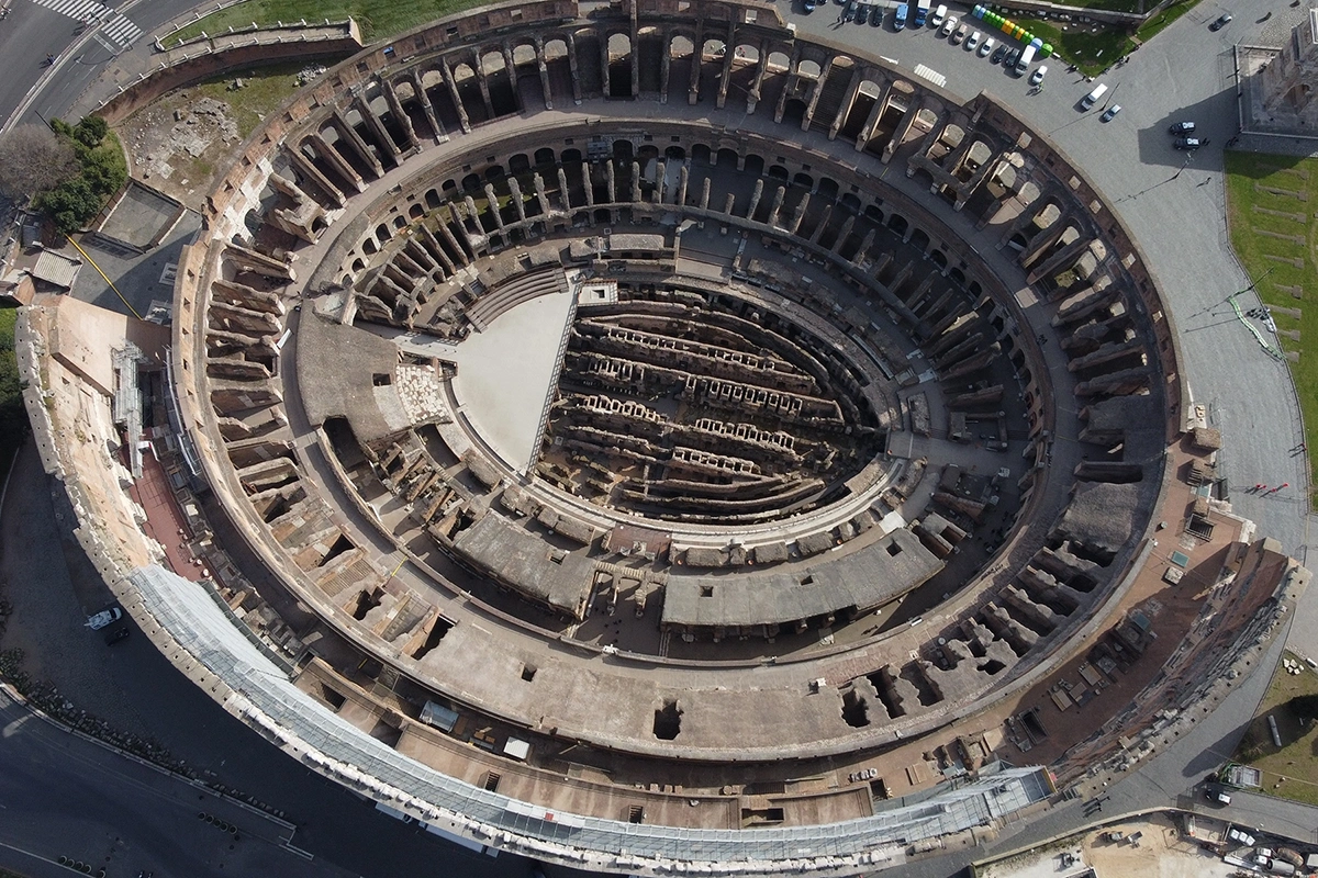 Aerial View of the Colosseum in Rome - Italy