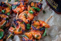 Fiery Harissa Shrimp Skewers with Zesty Basil Oil