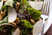 Asian Pear and Roasted Shiitake Salad with Miso-Sesame Umami Vinaigrette