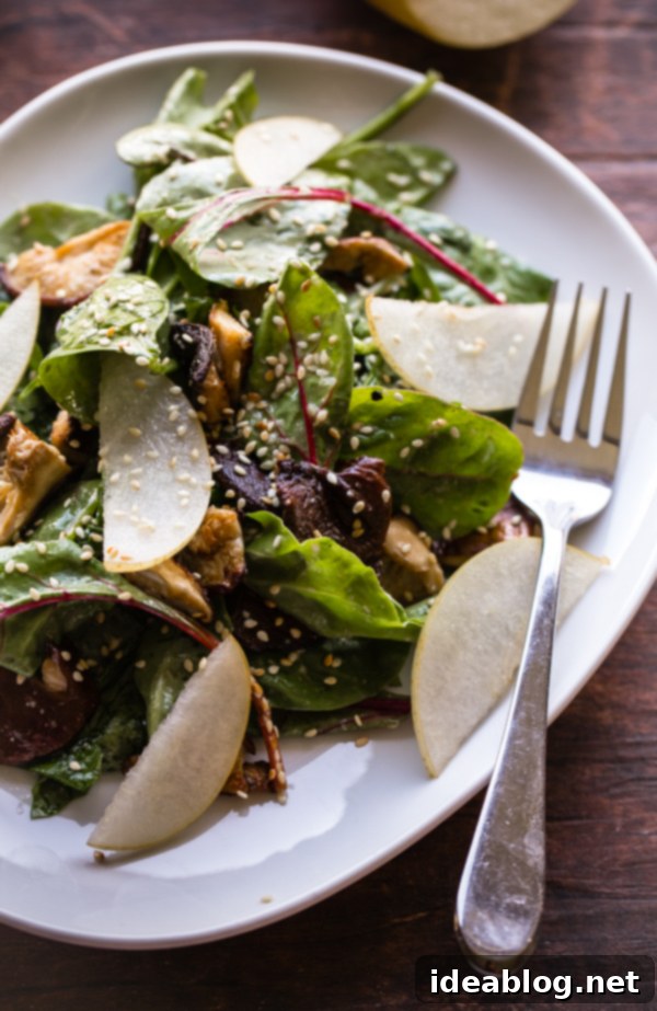 Asian Pear and Roasted Shiitake Salad with Miso-Sesame Umami Vinaigrette 1 featured 15854