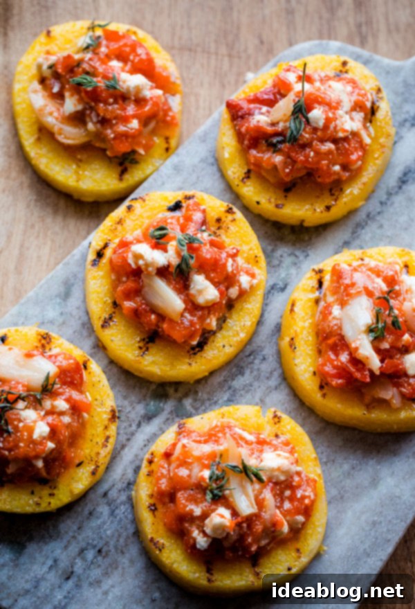 Grilled Polenta Bites with Sweet Red Pepper, Tangy Feta, and Aromatic Thyme 1 featured 21319