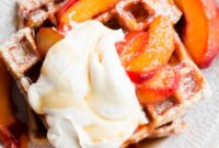 Golden Belgian Waffles with Sun-Kissed Peaches & Vanilla Cloud