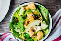 Sweet and Savory Apple Feta Pecan Salad with Sourdough Croutons