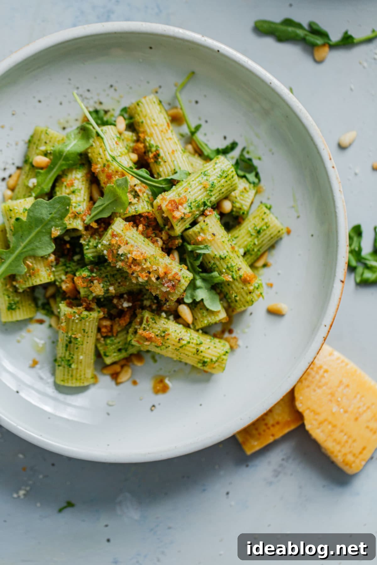 Vibrant Arugula Pesto Pasta with Golden Garlic Crumble 1 featured 47077