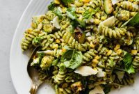 Charred Summer Vegetables Pistachio Pesto Pasta with Pecorino