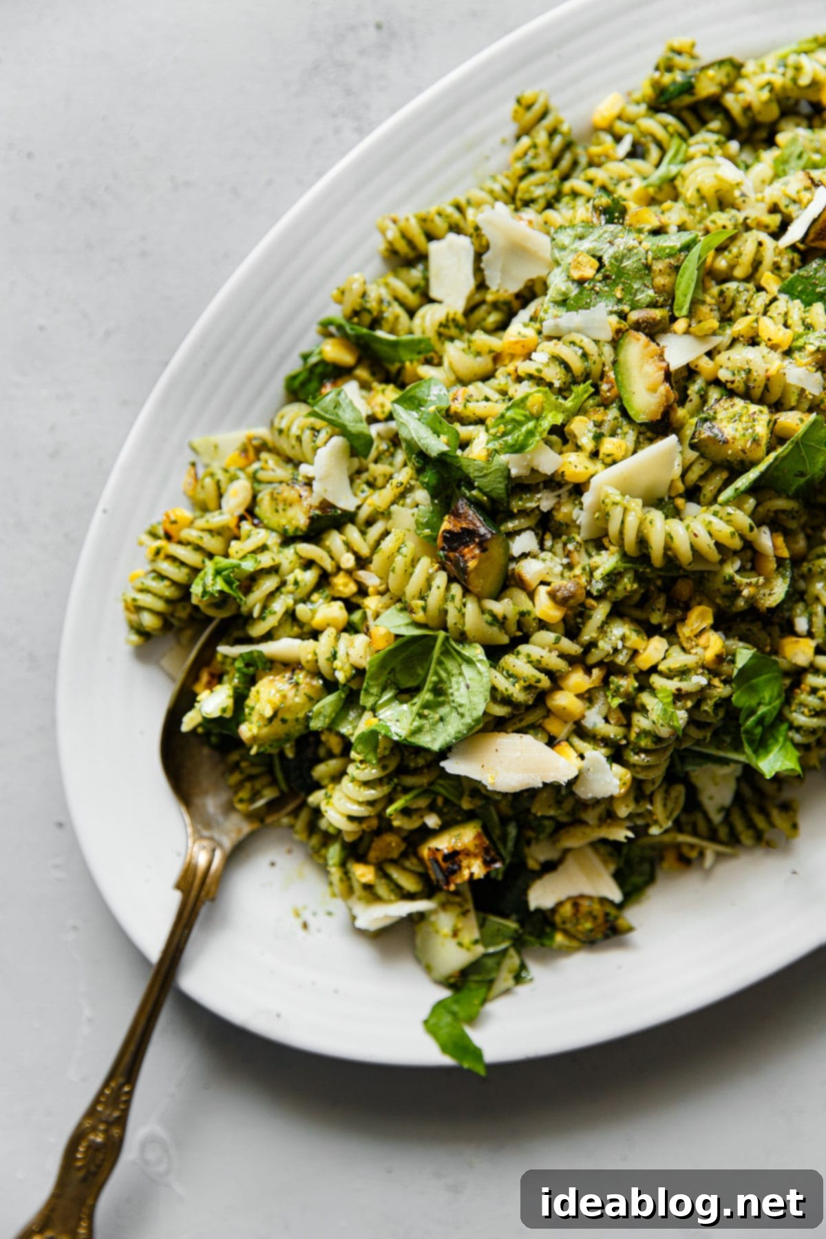 Charred Summer Vegetables Pistachio Pesto Pasta with Pecorino 1 featured 54261
