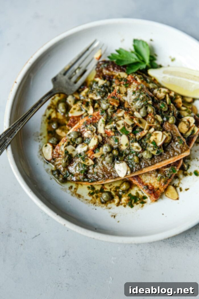 Almond-Kissed Trout 12 Beautifully plated Trout Almondine, ready to eat