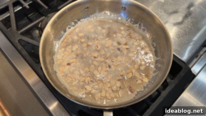 Almond-Kissed Trout 9 Making the Amandine Sauce: adding butter and almonds to the pan