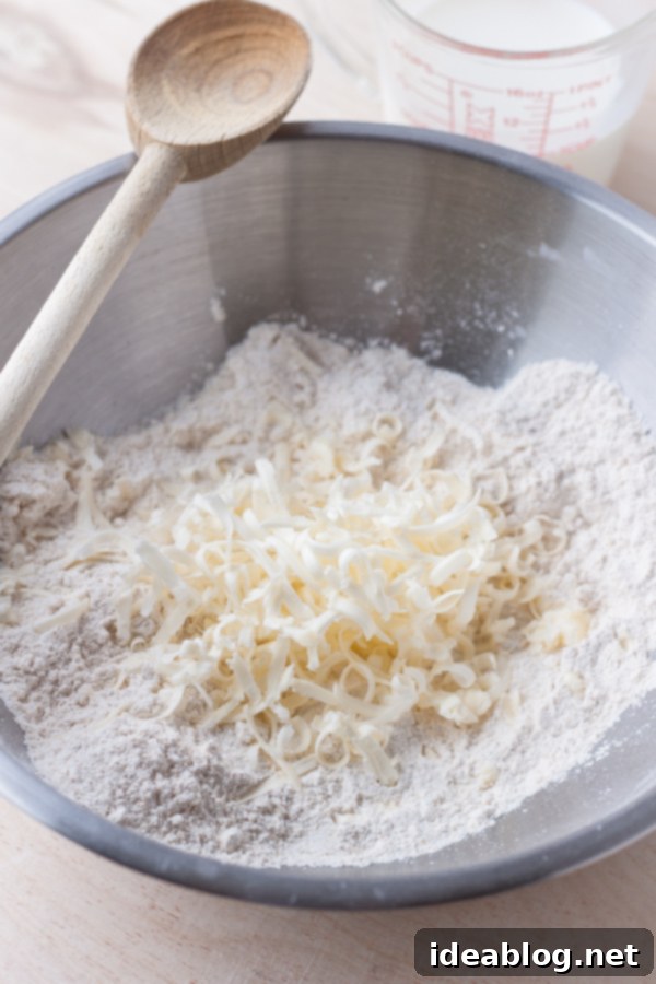 Honeyed Pepper Cheddar Biscuits 4 Step-by-step process of mixing ingredients and cutting out Cheddar Biscuits
