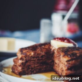 Luscious Chocolate Raspberry Swirl Pancakes 6 A beautifully presented stack of Chocolate Raspberry Swirl Pancakes