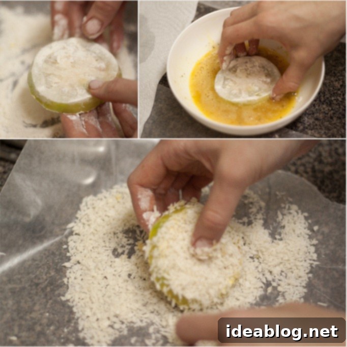Coating Green Tomatoes in Panko Breadcrumbs