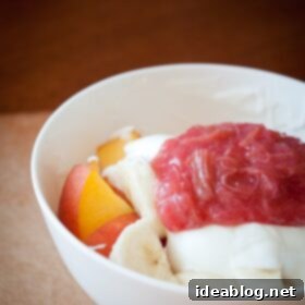 Homestyle Rhubarb Compote 5 Delicious Homemade Rhubarb Compote served beautifully with yogurt and fresh berries.