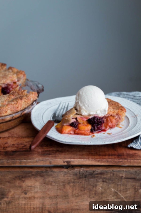 Sun-Kissed Blackberry Peach Delight 7 Blackberry Peach Pie. The BEST all-butter flaky pie crust filled with ripe summer peaches and blackberries!