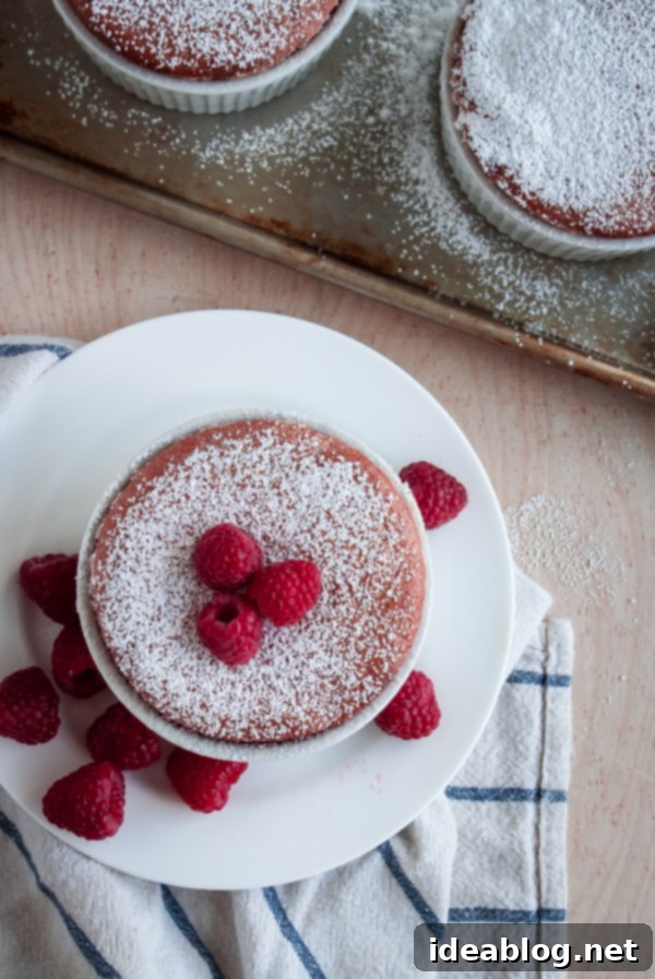 Raspberry Soufflés - a classic French raspberry soufflé recipe made with fresh raspberry puree! This beautiful pink soufflé makes an elegant summer time dessert! #souffle #abeautifulplate #raspberry #recipe #pastry #desserts Raspberry Soufflés