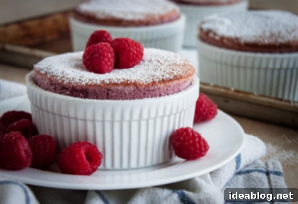 Raspberry Soufflés - a classic French raspberry soufflé recipe made with fresh raspberry puree! This beautiful pink soufflé makes an elegant summer time dessert! #souffle #abeautifulplate #raspberry #recipe #pastry #desserts Raspberry Soufflés