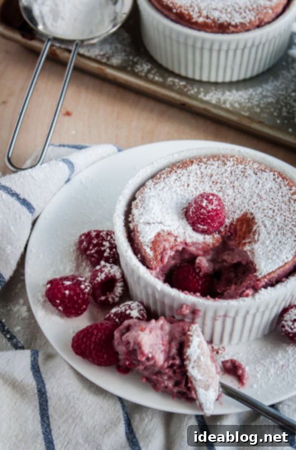 Raspberry Soufflés - a classic French raspberry soufflé recipe made with fresh raspberry puree! This beautiful pink soufflé makes an elegant summer time dessert! #souffle #abeautifulplate #raspberry #recipe #pastry #desserts Raspberry Soufflés