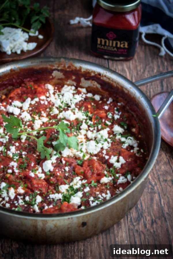 Fiery Harissa Lamb Meatballs with Cool Feta 5 Spicy Harissa Lamb Meatballs with Feta, close up view in a pan