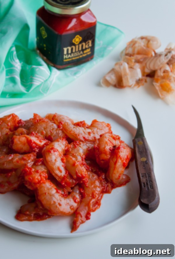 Fiery Harissa Shrimp Skewers with Zesty Basil Oil 4 Shrimp with Harissa Marinade