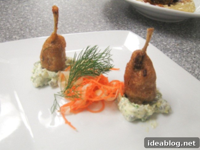Day 79 and 80: Tuna Tartare, Frog Legs, Veal Cheeks, and Apple Tart 6 Fried frog leg lollipops served on a plate
