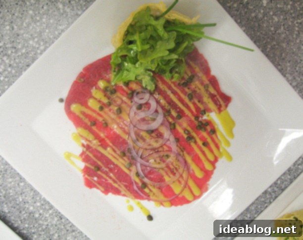 A Culinary Trio for Day 77: Beef Carpaccio, Spatzle, and Crepe Cake 2 beef carpaccio