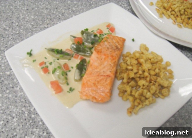 A Culinary Trio for Day 77: Beef Carpaccio, Spatzle, and Crepe Cake 4 spaetzle and salmon