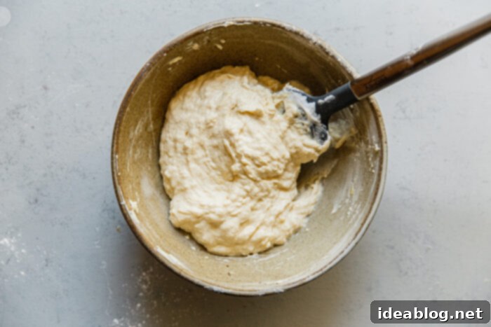 Lemon Cardamom Ricotta Donuts 9 A spatula gently folding dry ingredients into the creamy ricotta mixture for donut batter, illustrating the texture.