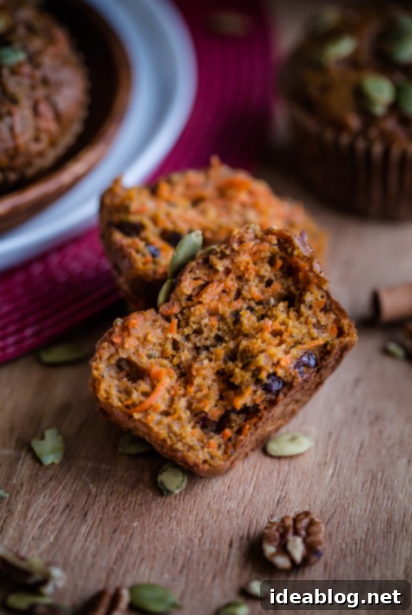 Golden Harvest Pumpkin Carrot Pecan Muffins 6 Close-up of a Healthy Pumpkin Carrot Pecan Muffin