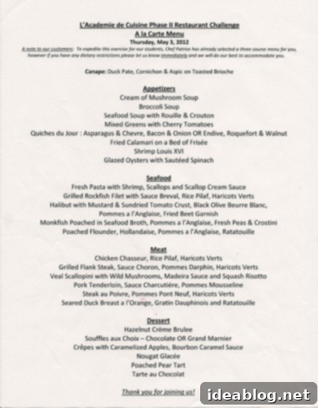 The Two-Day Culinary Crucible 3 restaurant challenge menu