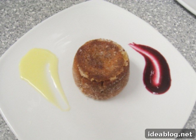 Day 63: A Trio of Seafood, Savory, and Sweet 7 Charlotte Aux Pommes with crème anglaise and coulis