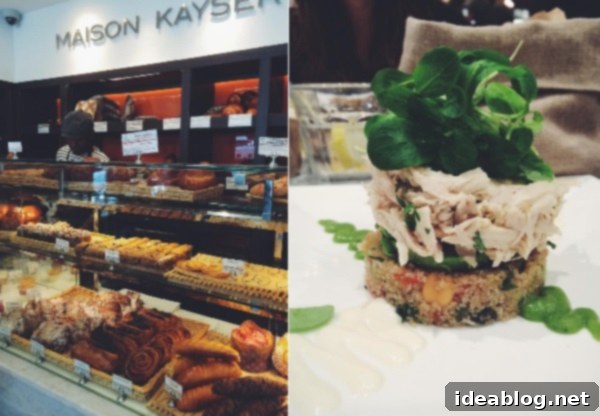 The Fleeting Pulse 3 A beautifully presented chicken and quinoa salad alongside a fig and goat cheese tartine at Maison Kayser, Parisienne-style lunch in NYC.