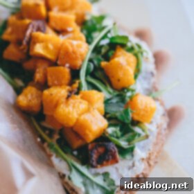 Autumn Squash Tartine with Garlic Chevre & Arugula 7 Butternut Squash Tartine with Roasted Garlic Goat Cheese and Arugula