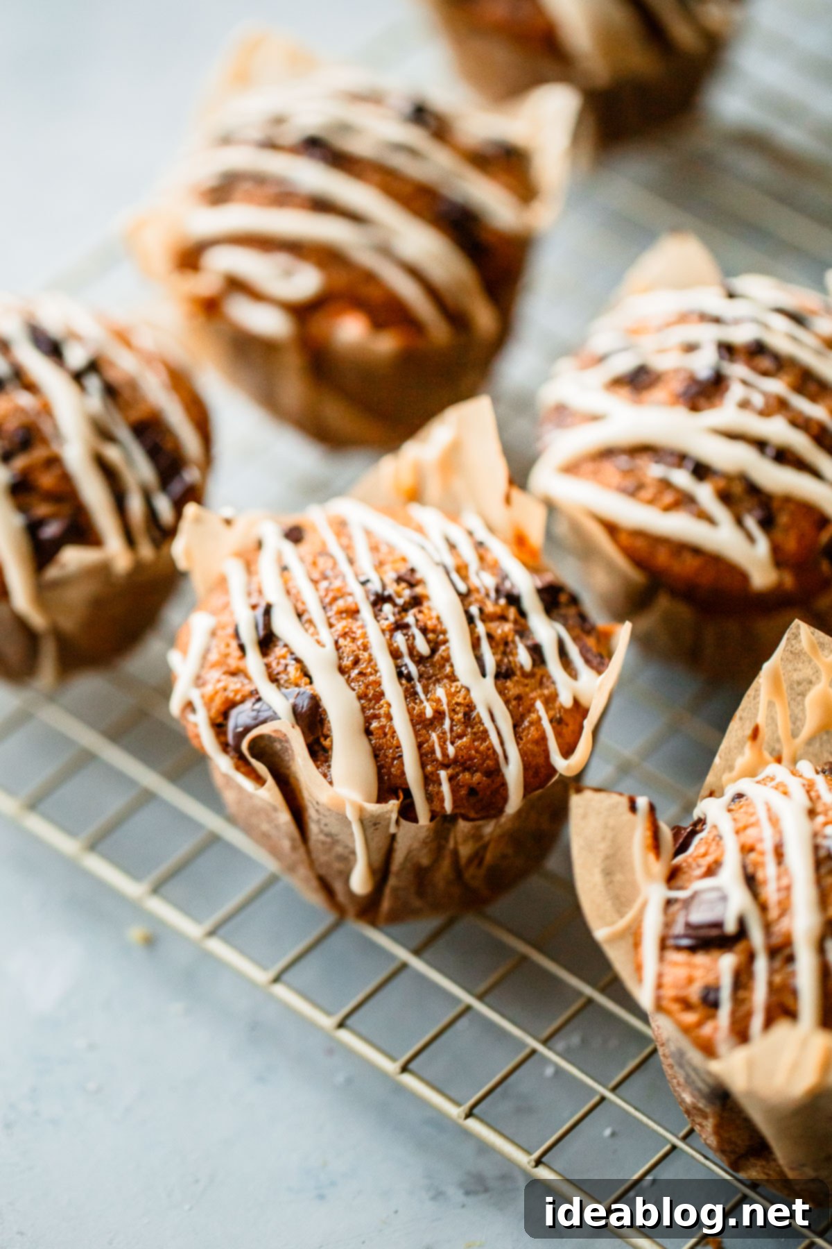 Coffee-Kissed Pumpkin Chocolate Chip Muffins 4 Pumpkin Chocolate Chip Muffins cooling on a wire rack