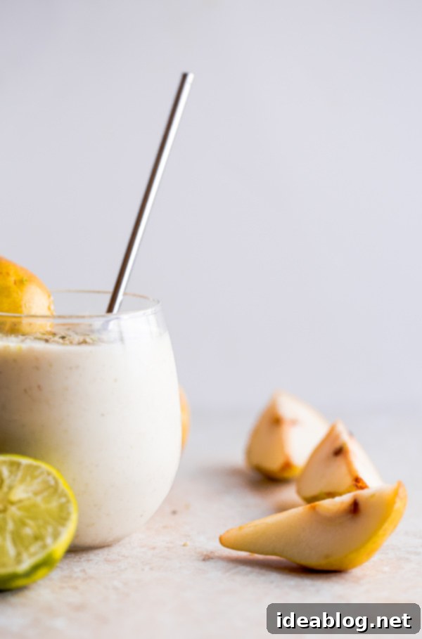 Zesty Vanilla Pear Delight 2 Pear Smoothie with Vanilla, Honey, and Lime Zest