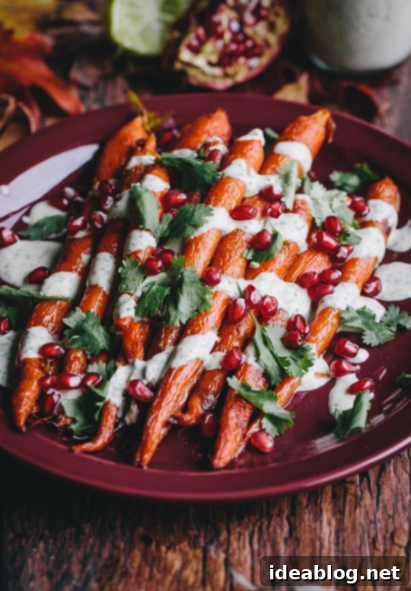 Vibrant Roasted Carrots with Green Tahini and Pomegranate Jewels 6 Roasted Carrots with Green Tahini Sauce and Pomegranate