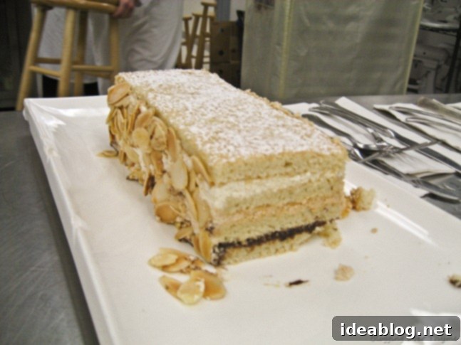 A Trio of French Delights: Chicken Roulade, Pommes Duchesse, and Marjolaine 3 Close-up of Marjolaine cake layers