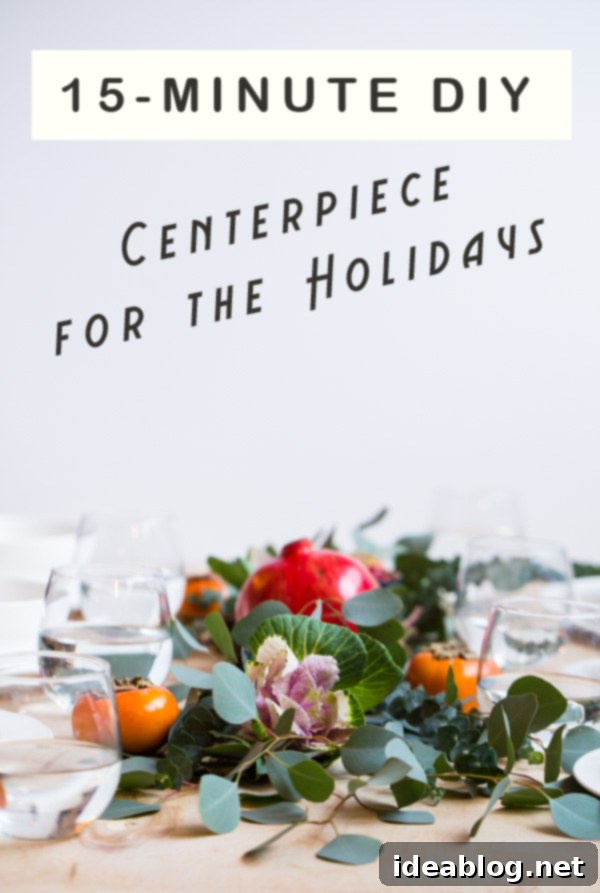 Your Instant Holiday Table Sparkle 5 Artful arrangement of pomegranates and eucalyptus branches for a holiday table