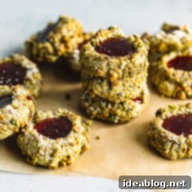 Jam-Filled Pistachio Thumbprint Cookies 8 Pistachio Thumbprint Cookies with Raspberry Jam