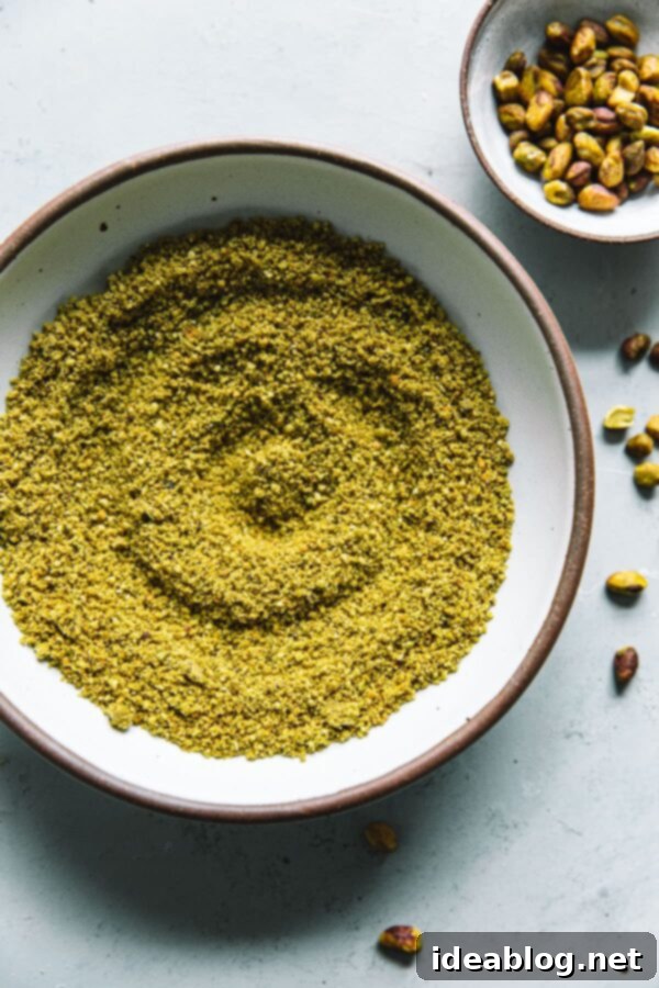 Jam-Filled Pistachio Thumbprint Cookies 4 Homemade pistachio flour, finely ground for baking