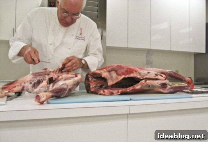 Day 35: Braised Lamb Shanks, Gnocchi, & Chocolate Mousse 9 chef butchering lamb