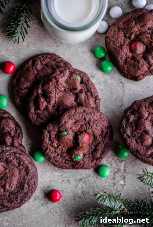 Minty Chocolate Holiday M&M Treats 2 M&M Holiday Mint Chocolate Cookies with vibrant green and red M&Ms