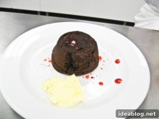 Day 31: Succulent Roast Beef, Velvety Carrot Puree, and Decadent Lava Cakes 6 Molten lava cake with coulis decoration and ice cream