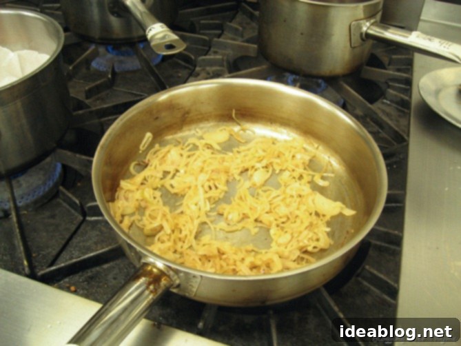 Day 16: French Bistro Delights 5 Finely diced caramelized shallots, forming the aromatic base for a classic French shallot sauce.