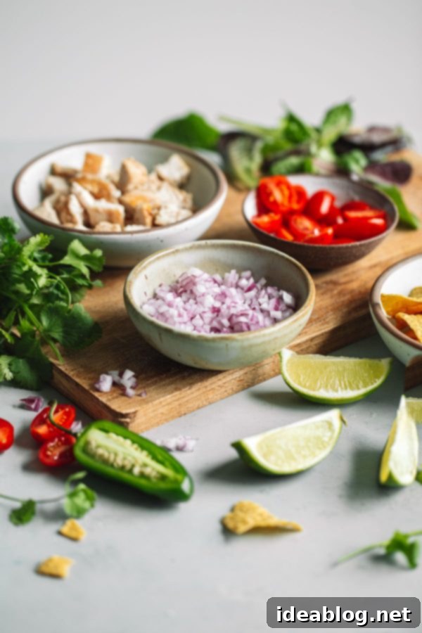 Guacamole Greens Salad with Cilantro Lime Jalapeño Vinaigrette--an easy, incredibly filling healthy main course salad tossed with a homemade cilantro lime vinaigrette! #salad #guacamole #abeautifulplate #chicken #recipe #avocado Guacamole Greens Salad Ingredients Showcase