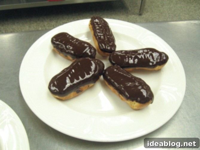Savory Charcutiere Pork Chops Sweet Coffee Éclairs 6 Delicious coffee eclairs with chocolate glaze