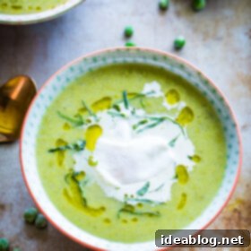 Spring Pea and Leek Soup with Poached Eggs 6 Chunky Pea and Leek Soup with Poached Eggs