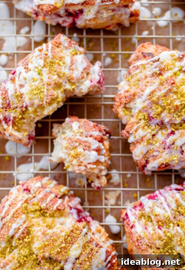Bright Raspberry Pistachio Scones with Zesty Lemon Glaze 6 Delicious Raspberry Pistachio Scones with Lemon Glaze