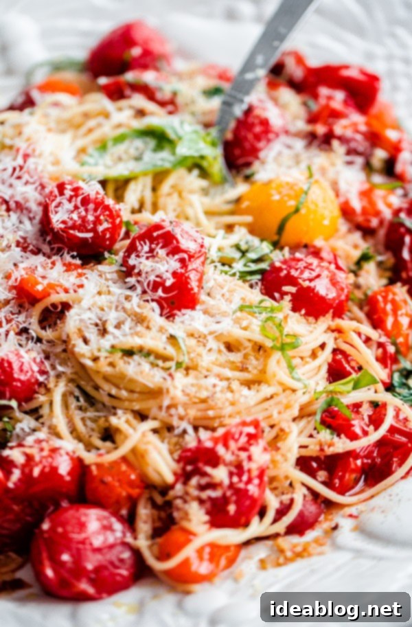 Roasted Tomato Basil Spaghettini with Garlic Breadcrumb Crunch 8 Spaghettini with Roasted Tomatoes, Fresh Basil, and Toasted Garlic Breadcrumbs
