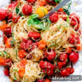 Roasted Tomato Basil Spaghettini with Garlic Breadcrumb Crunch 9 Spaghettini with Roasted Tomatoes, Basil, and Crispy Breadcrumbs