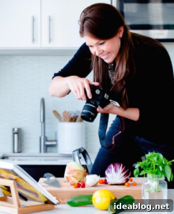 10 Affordable Food Photography Backgrounds - and my easy tips for food photography and styling! Woman Photographing A Recipe In a Kitchen - Focusing on Food Styling