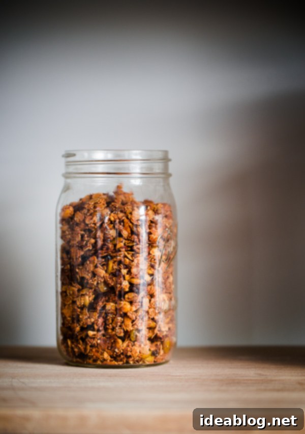 Mexican Granola with Cocao Nibs and Pumpkin Seeds. A salty and sweet healthy granola! Mexican Granola with Cocao Nibs and Pumpkin Seeds